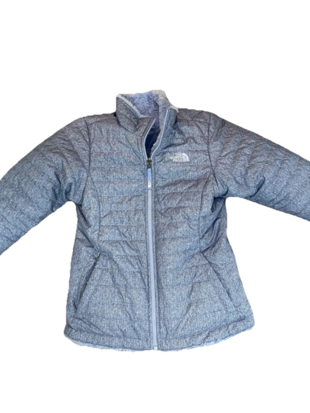 The North Face Mossbud Swirl Reversible Jacket Blue Girls L 14/16